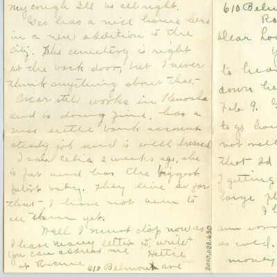 Correspondence to Louise Fowler from Hattie -- Feb 1917