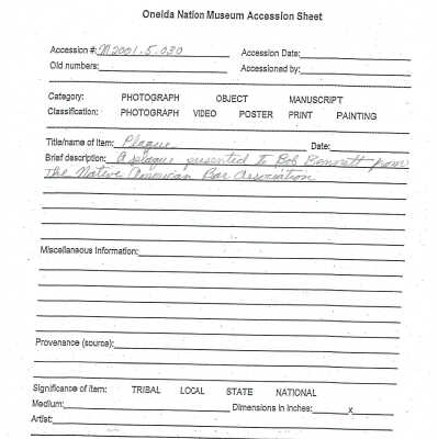 A2001.005.030 accession sheet