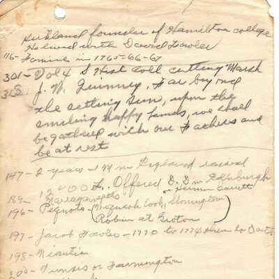 Handwritten Notes about Kirkland founder of Hamilton College