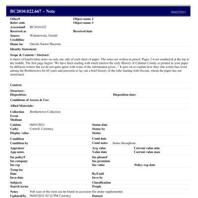 BC2010.022.667 PP: Past Perfect Summary from 2021