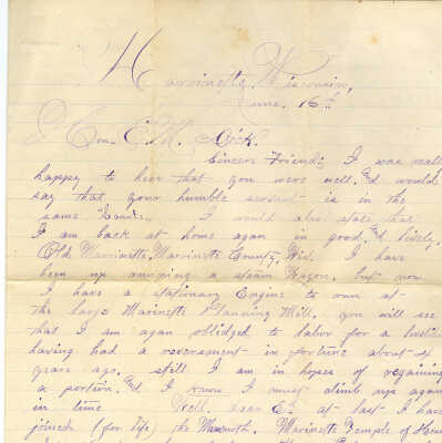 Correspondence to E. M. Dick from A. G. D. Esq -- Jun 16 1879