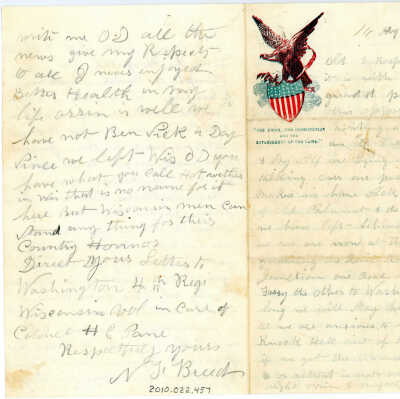Correspondence from N. J. Breed -- Aug 1861