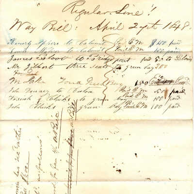 Way Bill April 27, 1848