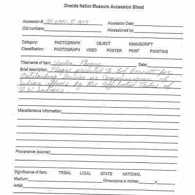 A2001.005.003 accession sheet