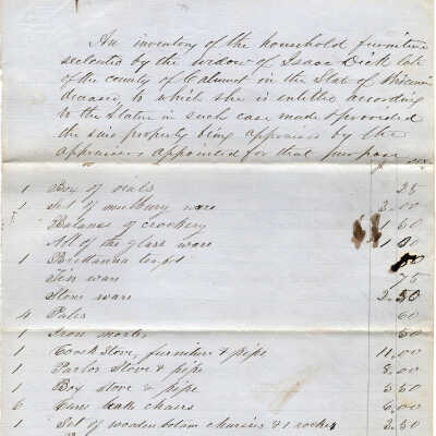 Inventory selected by widow of Isaac Dick