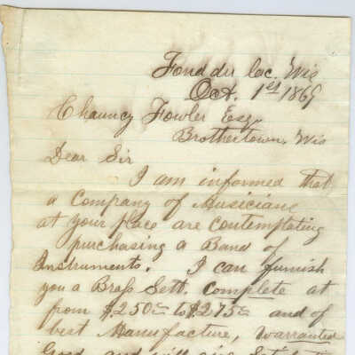 Correspondence to Chauncy Fowler from S. J. Shover -- Oct 1869