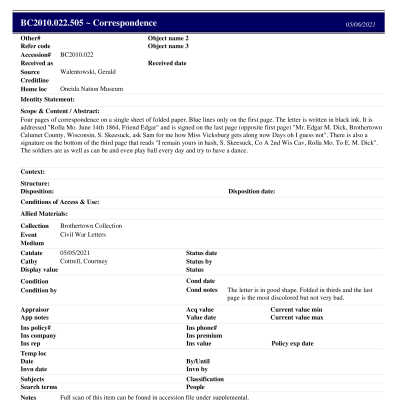 BC2010.022.505 PP: Past Perfect Summary from 2021