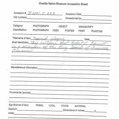 A2001.005.023 accession sheet