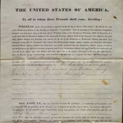 John Kuish Land Patent -- June 1842