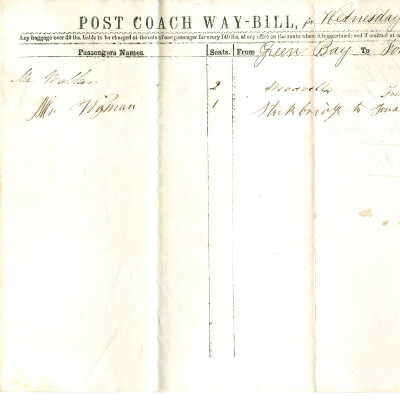 Post Coach Way Bill for Jan 2 1855