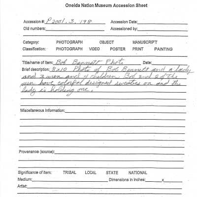 P2001.003.198 accession sheet