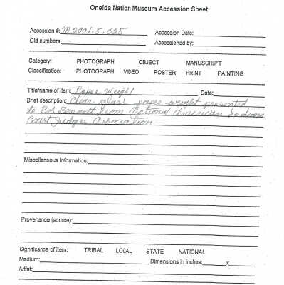 Accession sheet