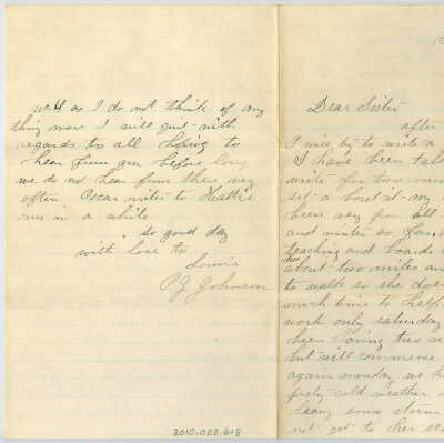 Correspondence between Mrs. Agnes L. Fowler from P. J. Johnson -- Jan 1900
