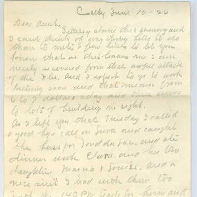 Correspondence to Mrs. Agnes L. Fowler from Nephew Clay Johnson -- Jun 1926