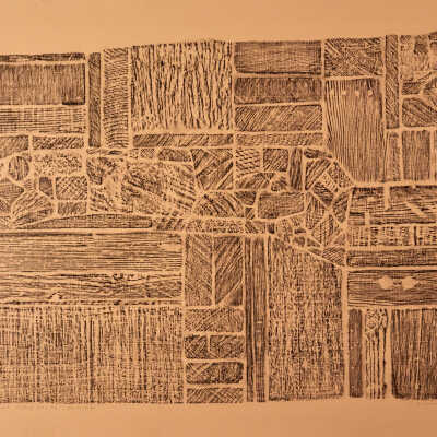 Wood Collage Fragment-Rubbing MXV 5/10-Black/Beige