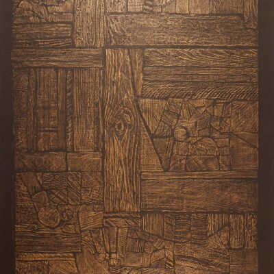 Wood Collage Fragment-Rubbing XXXIV-Gold on Black-1/3