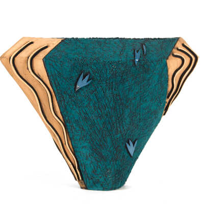 Peacock Blue Vessel with Matte Yellow Edges