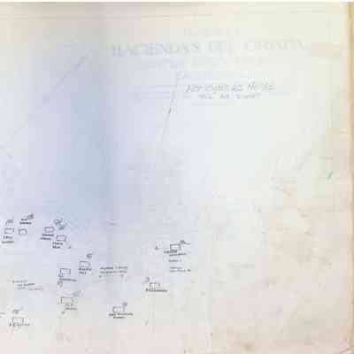 Lot Owner Names for the map above: The image is a section of a hand-drawn map titled "Haciendas del Orinda," located in Contra Costa County, California. It is labeled as "Unit No. 1" and appears to detail property lots, showing various plots with numbers and names of lot owners written beside them, such as "B.F. Rose," "George Gibson," "Marie Beck," and others. Roads on the map are lightly sketched, curving around the plots, and there are handwritten notes, including "Lot Owners Names for Title Report," indicating it may have been used for administrative or planning purposes. The map looks slightly aged, with some faded and discolored areas, suggesting it might have been used frequently or stored for a long time.