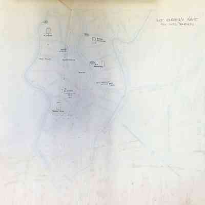 The image depicts an overlay of the “Haciendas del Orinda” Unit 2 map in Contra Costa County, California. The overlay details the layout of plots with handwritten notes indicating owners’ names, such as M. Lamb and Robert Rose, alongside others. The map outlines a series of winding roads, including “El Ribero".