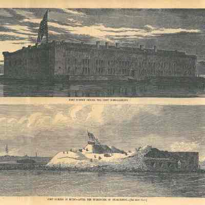 Two Illustrations: Fort Sumter Before the First Bombardment and Fort Sumter in Ruins After the Surrender of Charleston