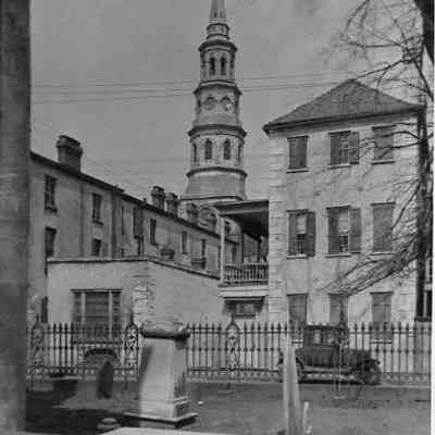 Spire of St. Philip's Church from Graveyard of the Huguenot Church