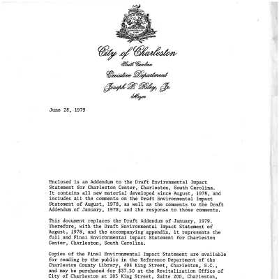 Final Environmental Impact Statement: Charleston Center, Charleston, South Carolina: Addendum, June, 1979