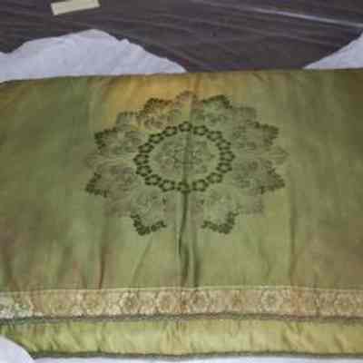 Four Large Rectangular Green Silk Seat Cushions