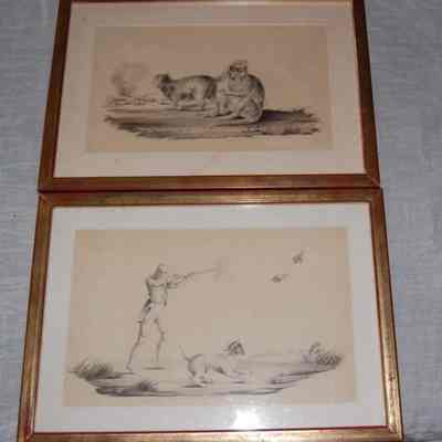 Two Sketches By John Drayton (Monkey and Hunter)