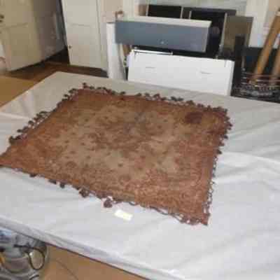 Square Throw with Mauve and Tan. with Tasselled Fringe