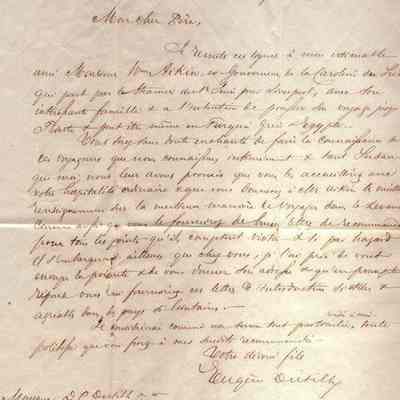 Letter to Monsier Chevalier D.P. Dutilh from his Son, Eugene Dutilh