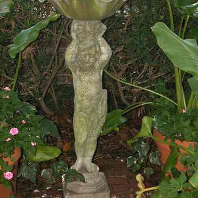 Stone Garden Ornament of Cherub Holding Bowl