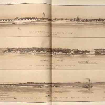 Fort Moultrie as seen from Fort Sumter / Fort Johnson as seen from Fort Sumter / Morris Island and Cummings Point as seen from Fort Sumter