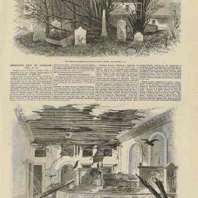 Birds-Eye View of Charleston -- The French Huguenot Churchyard -- Interior of the State Bank of South Carolina, Charleston, Showing the Effect of Our Shells