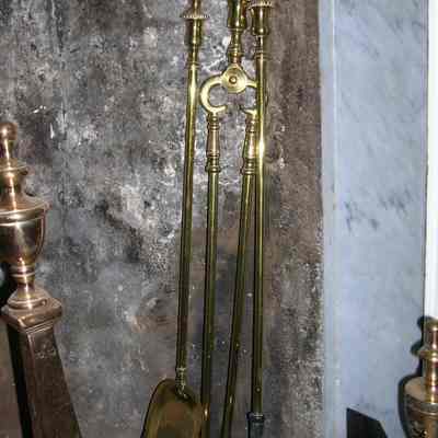 Brass Andirons and Fireset