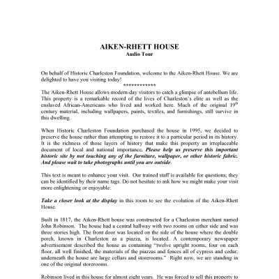 Aiken-Rhett House House Tours