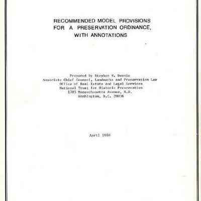 Recommended Model Provisions for a Preservation Ordinance, with Annotations