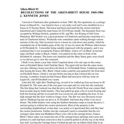 Primary Sources, Box 2: Aiken-Rhett Family and Aiken-Rhett House (48 Elizabeth Street)