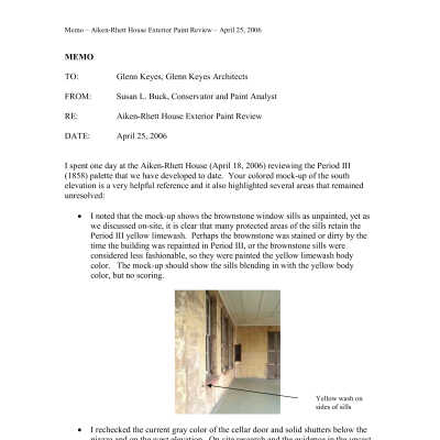 Additional Susan Buck Paint Analyses of the Aiken-Rhett House