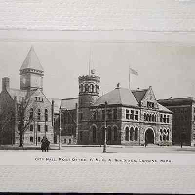 City Hall, Post Office, Y.M.C.A. Buildings, Lansing, Mich. Postcard