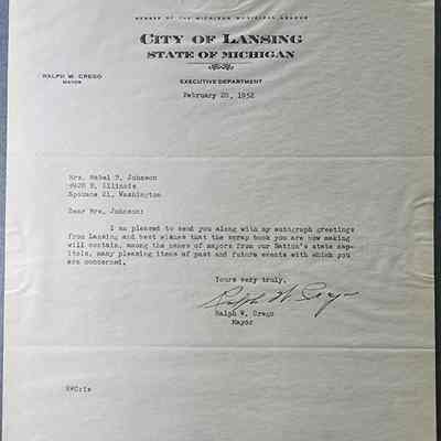City of Lansing, Crego Signed Letter