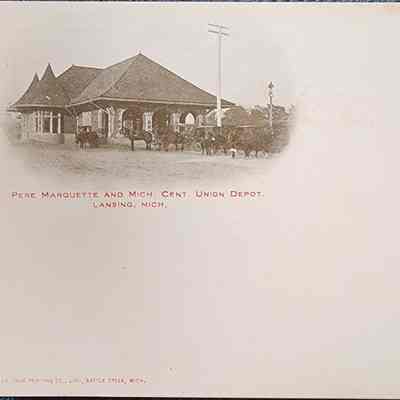 Pere Marquette and Mich. Cent. Union Depot, Lansing, Mich. Postcard
