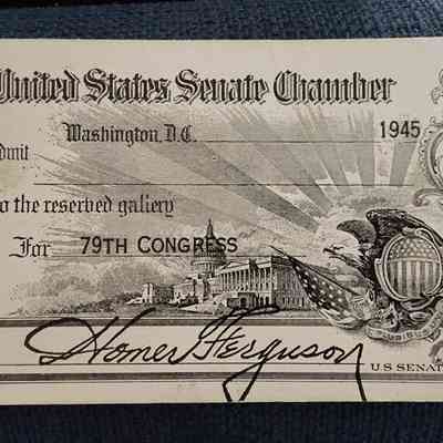United States Senate Chamber 1945 Pass, Homer Ferguson