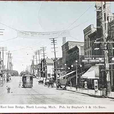 Franklin Ave. East from Bridge, North Lansing, Mich. Postcard