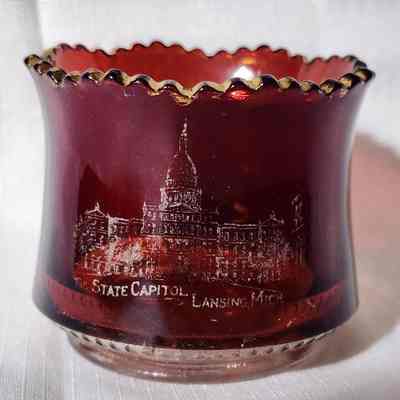 State Capitol Ruby Flashed Souvenir Sugar Dish