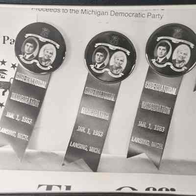 Michigan Democratic Party, 1983 Gubernatorial Inauguration Buttons Press Photo
