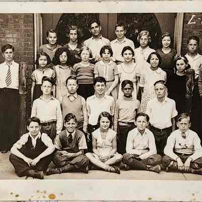 Larch Street School Class, 1933, RPPC by Larner