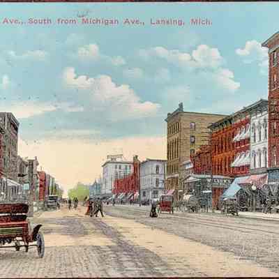 Washington Ave., South from Michigan Ave., Lansing, Mich. Postcard