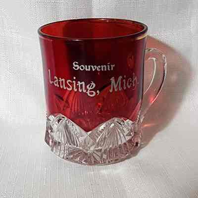 Lansing, Mich., Ruby Flash Glass Souvenir Cup