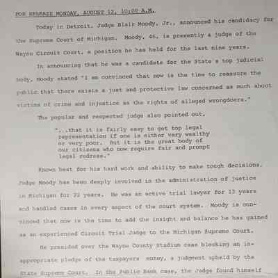 Blair Moody Jr. Press Release