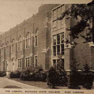 The Library, Michigan State College, East Lansing, Postcard